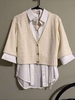 Elan Heidi V-Neck Sweater Collar Top Set In Off White small
